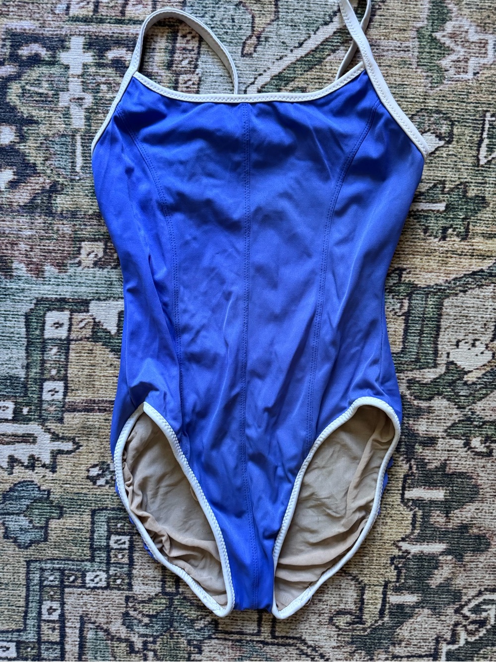 J. Crew Girls Vintage Style Scoop Back Blue and White One-Piece Swimsuit